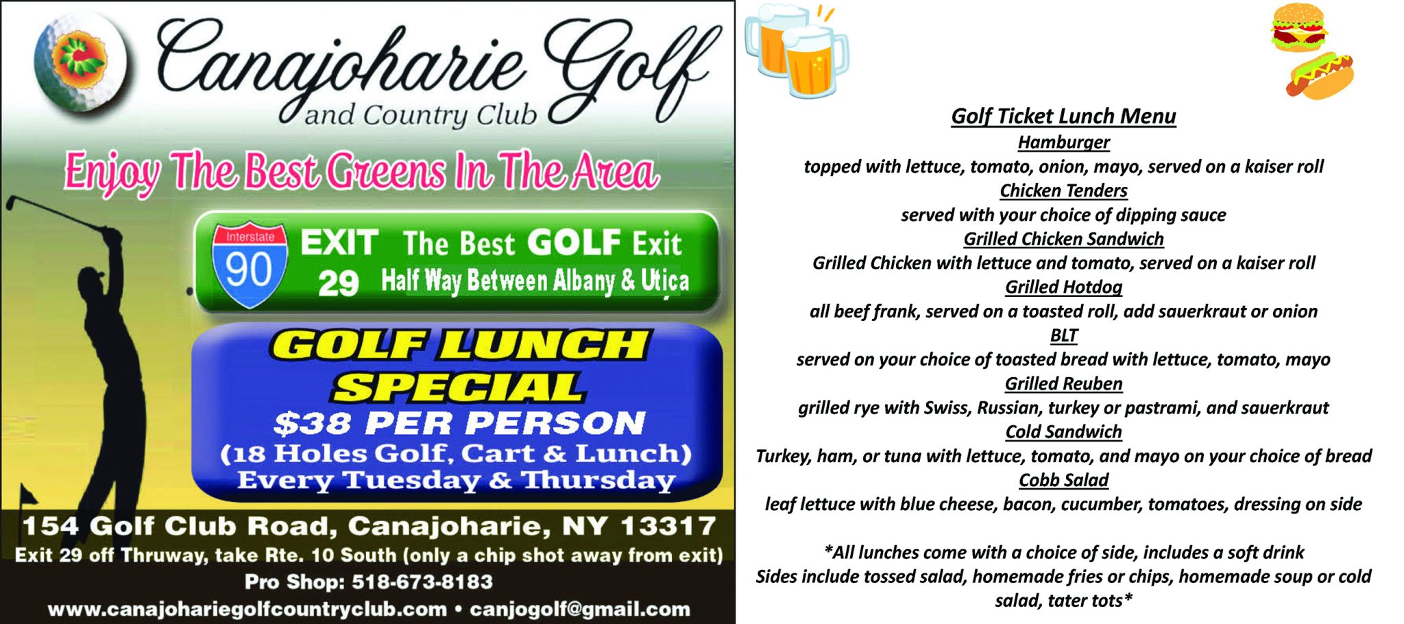 Golf Lunch Special Canajoharie Golf Country Club